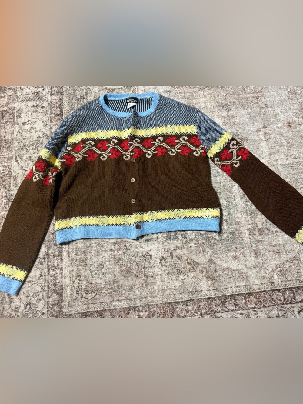 Vintage 90s Urban Vibe Chunky Fair Isle Cardigan Sweater - Size Large